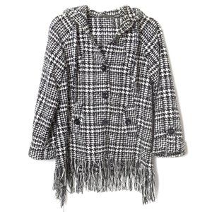 Houndstooth Knit Fringe Swing Jacket